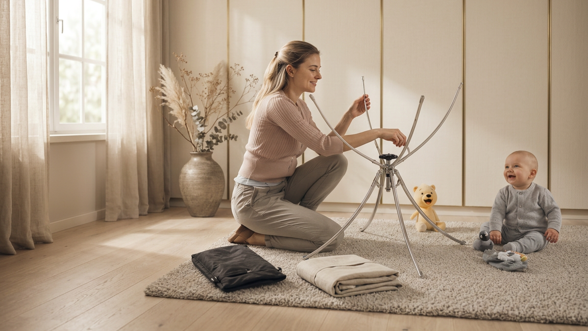 Vaggaro folding stand shown in motion